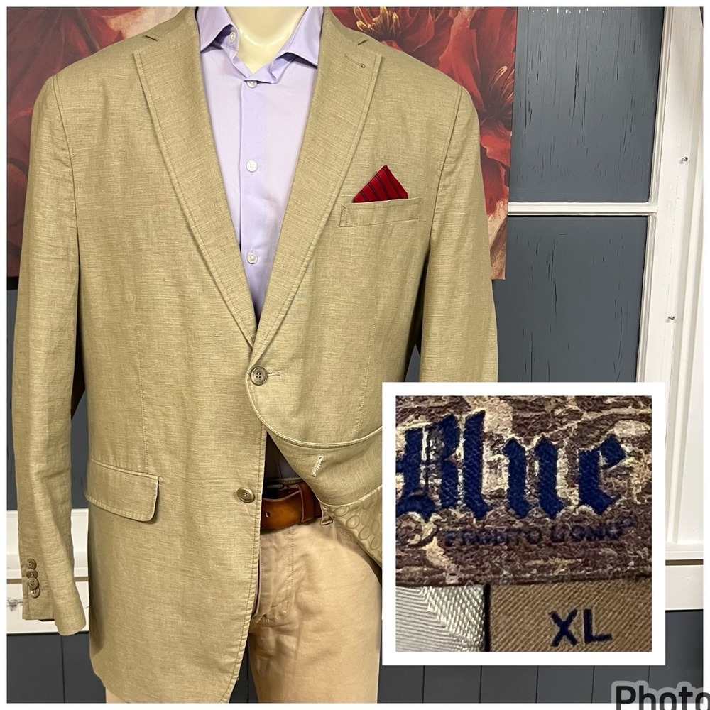 Pronto Uomo Linen Cotton Stretch Blazer Jacket Sport Coat Mens Sz XL (46R) Khaki